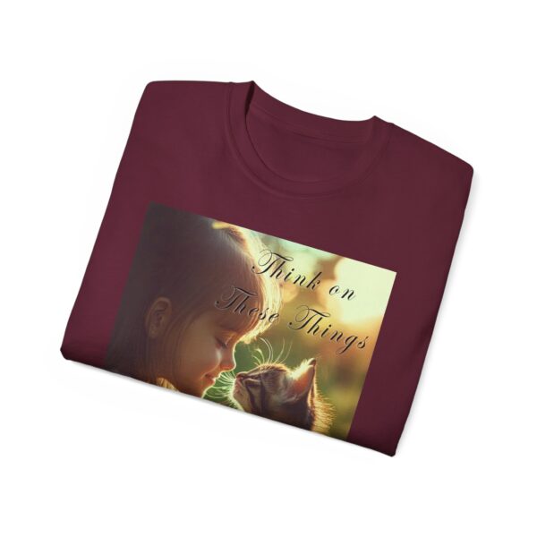 Inspirational 'Kitten Kisses' "Think on these things" Vintage Christian Faith Apparel Unisex Cotton T-Shirt, Pet Lover Cute Thoughtful Quote - Image 16