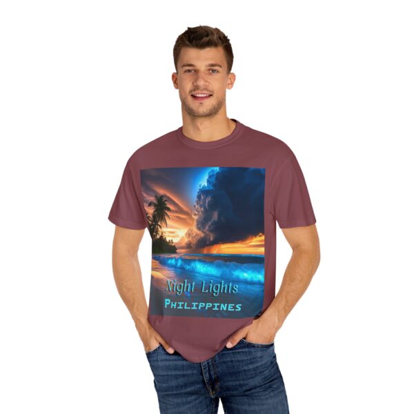 Garment-Dyed Unisex T-Shirt, with our "Night Lights - Philippines" design! Summer Casual Wear, Relaxed Style Inspirational Tropical Beach - Image 58