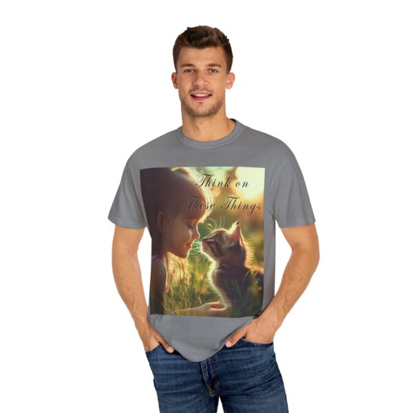 Garment-Dyed Unisex T-Shirt with our 'Kitten Kisses' "Think on these things" design summer Casual Wear, Relaxed Style Inspirational Phil 4:8 - Image 20