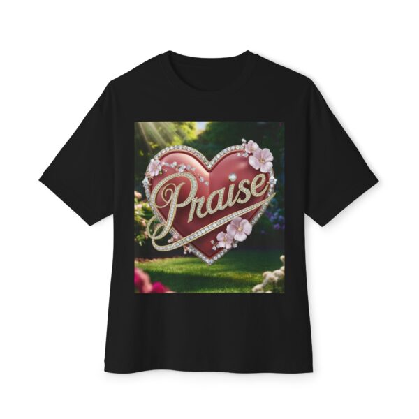 Our "PRAISE" Biblical 'Garden' solid heart design Unisex Tee, Inspirational, Christian Tshirt, Oversized Shirt, Boxy Top! - Image 9
