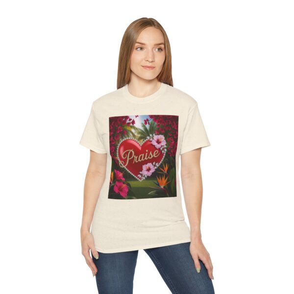 Our "Praise" Inspirational 'Solid Red Heart Design Vintage Christian Faith Apparel Unisex Cotton T-Shirt Thoughtful Quote Philippians 4:8
