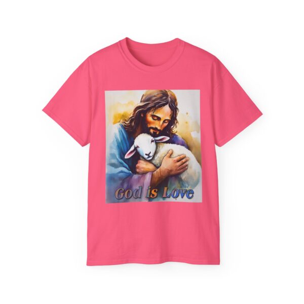 Our "God is Love" series with Jesus hugging a BABY LAMB, Inspirational Christian Unisex Cotton T-Shirt, Faith Spiritual Apparel, Love Gift - Image 54