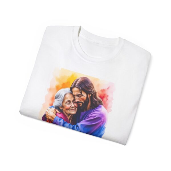 Our "God is Love" series with Jesus hugging Grandmother, Inspirational Christian Unisex Cotton T-Shirt, Faith Spiritual Apparel, Love Gift - Image 5