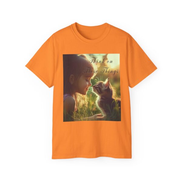 Inspirational 'Kitten Kisses' "Think on these things" Vintage Christian Faith Apparel Unisex Cotton T-Shirt, Pet Lover Cute Thoughtful Quote - Image 9