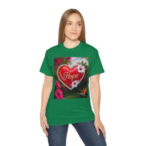 Our "HOPE" Inspirational 'Solid Red Heart' Design Vintage Christian Faith Apparel Unisex Cotton T-Shirt Thoughtful Quote, Philippians 4:8