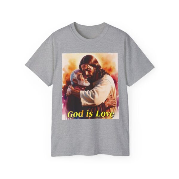Our "God is Love" series with Jesus hugging PAPA! Inspirational Christian Unisex Cotton T-Shirt, Faith Spiritual Apparel, Love Gift - Image 10