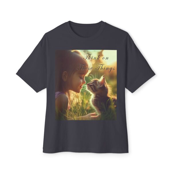 Inspirational Unisex Tee, Oversized T-Shirt for Men and Women, with 'Kitten Kisses' "Think on these things" design Faith Apparel, Biblical - Image 21