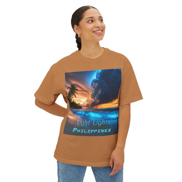 Inspirational Unisex Tee, Oversized T-Shirt for Men and Women, with our "Night Lights-Philippines" design! Beauty of Creation Tropical Beach - Image 19