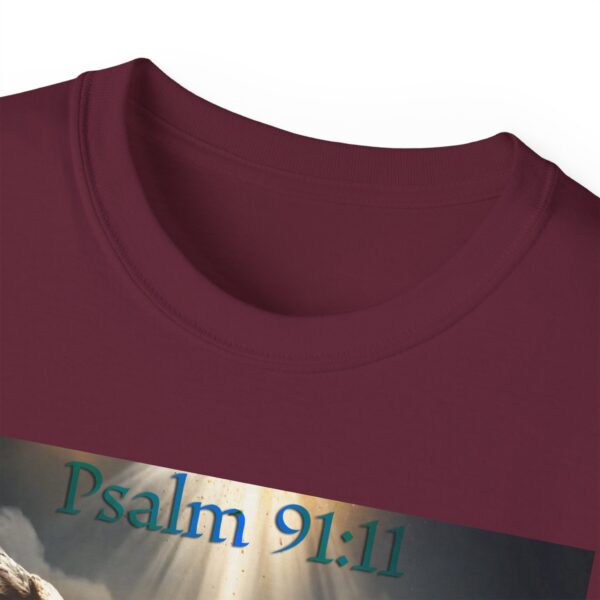 Our Guardian Angel, Psalm 91 "He gives his angels charge over thee" Inspirational Christian Design Unisex Cotton T-Shirt, Faith Apparel - Image 3