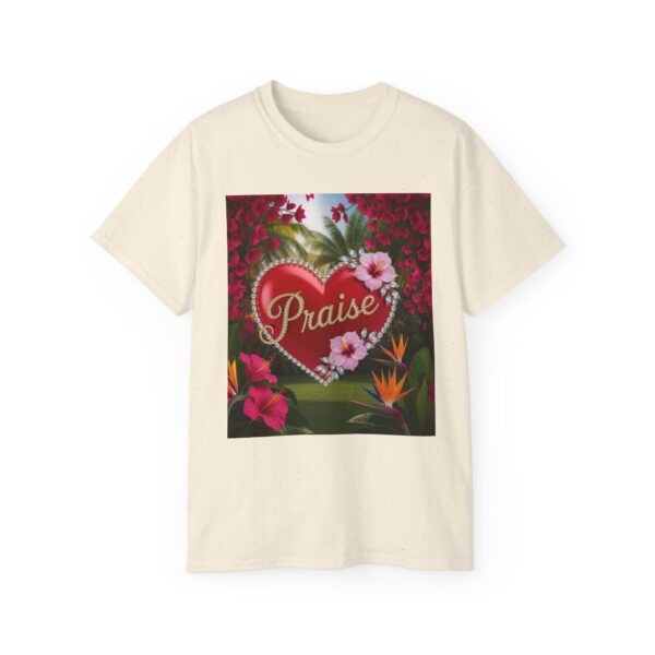 Our "Praise" Inspirational 'Solid Red Heart Design Vintage Christian Faith Apparel Unisex Cotton T-Shirt Thoughtful Quote Philippians 4:8 - Image 2