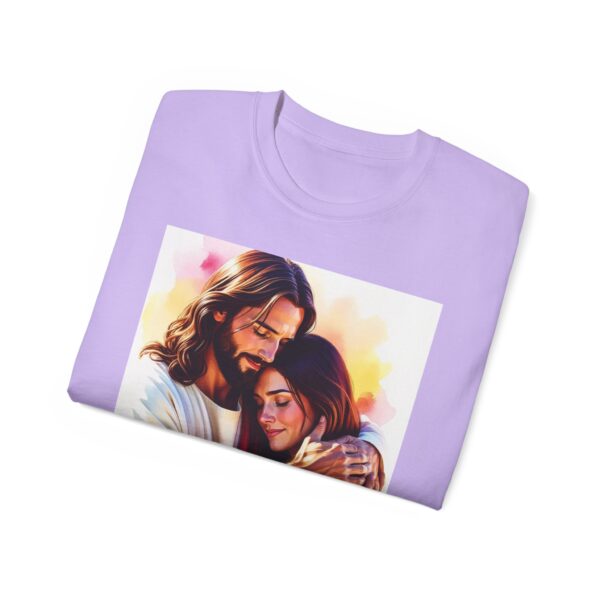 Our "God is Love" series with Jesus hugging a YOUNG LADY, Inspirational Christian Unisex Cotton T-Shirt, Faith Spiritual Apparel, Love Gift - Image 49