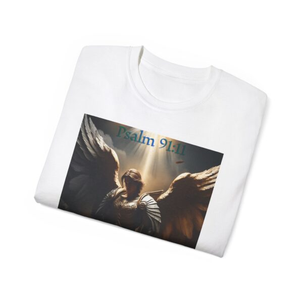 Our Guardian Angel, Psalm 91 "He gives his angels charge over thee" Inspirational Christian Design Unisex Cotton T-Shirt, Faith Apparel - Image 8