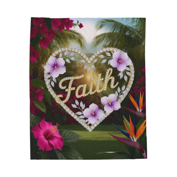 Our Beautiful "FAITH" Inspirational 'Diamond Ring Heart' Design Velveteen Plush Throw Blanket, Cozy Gift for Anniversary, Home Decor Bedding - Image 5