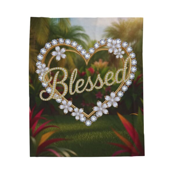 Our Beautiful "BLESSED" Inspirational 'Diamond Ring heart' Design' Velveteen Plush Throw Blanket, A Cozy Gift for Anniversary, Home Faith Decor Bedding - Image 5