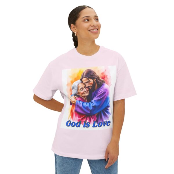 Our "God is Love" series with Jesus hugging Grandmother, Christian Unisex Tee, Oversized T-Shirt, Inspirational Shirt, Faith Apparel - Image 7