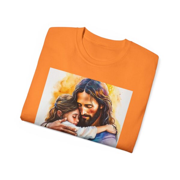 Our "God is Love" series with Jesus hugging a LITTLE GIRL, Inspirational Christian Unisex Cotton T-Shirt, Faith Spiritual Apparel, Love Gift - Image 12