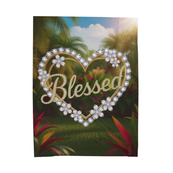 Our Beautiful "BLESSED" Inspirational 'Diamond Ring heart' Design' Velveteen Plush Throw Blanket, A Cozy Gift for Anniversary, Home Faith Decor Bedding - Image 2