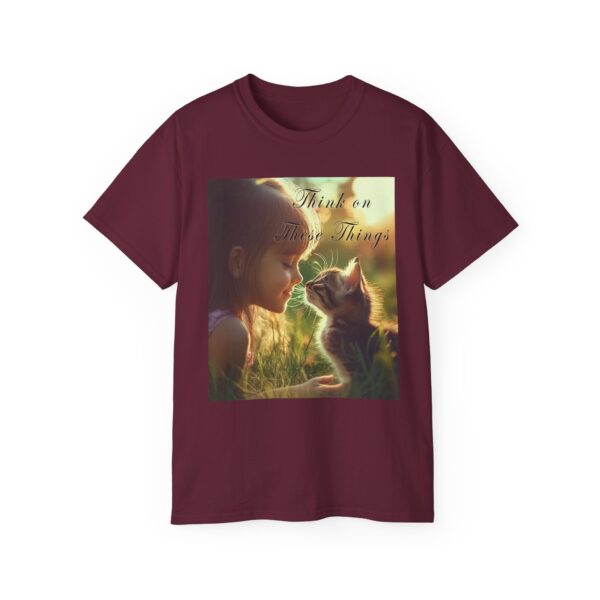 Inspirational 'Kitten Kisses' "Think on these things" Vintage Christian Faith Apparel Unisex Cotton T-Shirt, Pet Lover Cute Thoughtful Quote - Image 13