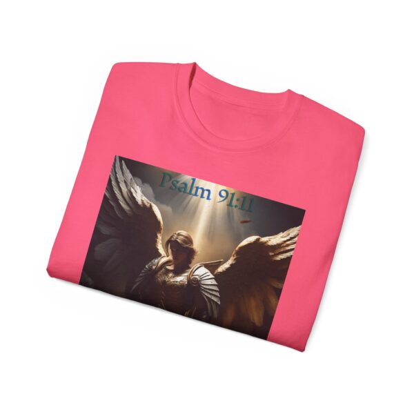 Our Guardian Angel, Psalm 91 "He gives his angels charge over thee" Inspirational Christian Design Unisex Cotton T-Shirt, Faith Apparel - Image 56