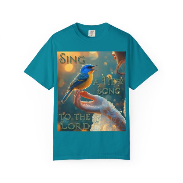 Garment-Dyed Unisex T-Shirt, with our 'Song Bird' "Sing a New Song" design! Summer Casual Wear, Relaxed Style Inspirational Phil 4:8 - Image 25