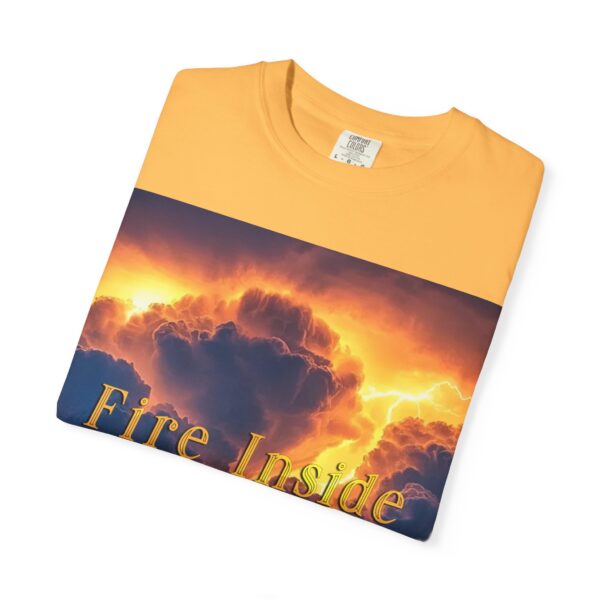 Garment-Dyed Unisex T-Shirt, with our 'Storm Light' "Fire Inside" design! Summer Casual Wear, Relaxed Style Inspirational Tropical Storms - Image 11