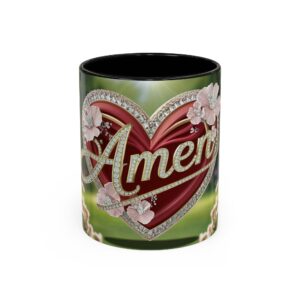 Our "Amen" Inspirational 'Elaborate Red Flowers Heart' design Accent Coffee Mug, Perfect for Wedding Gifts, Love & Faith Decor, Philippians 4:8