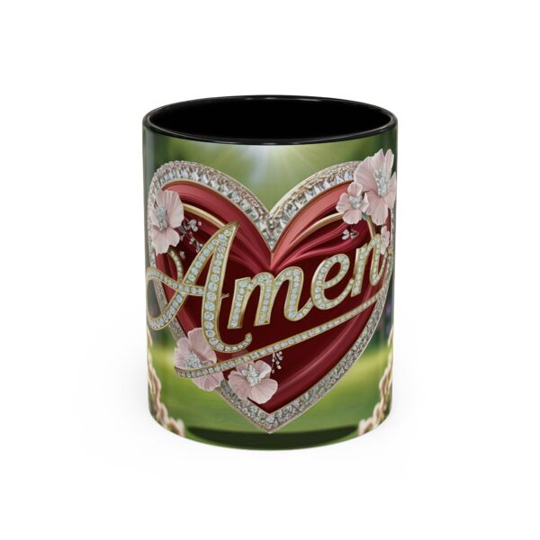 Our "Amen" Inspirational 'Elaborate Red Flowers Heart' design Accent Coffee Mug, Perfect for Wedding Gifts, Love & Faith Decor, Philippians 4:8