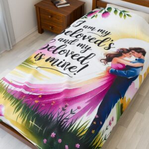 Our beautiful "I am my Beloved's" Inspirational Velveteen Plush Blanket - A Cozy Gift for Wedding, Anniversary, Home Decor. Throw, Bedding