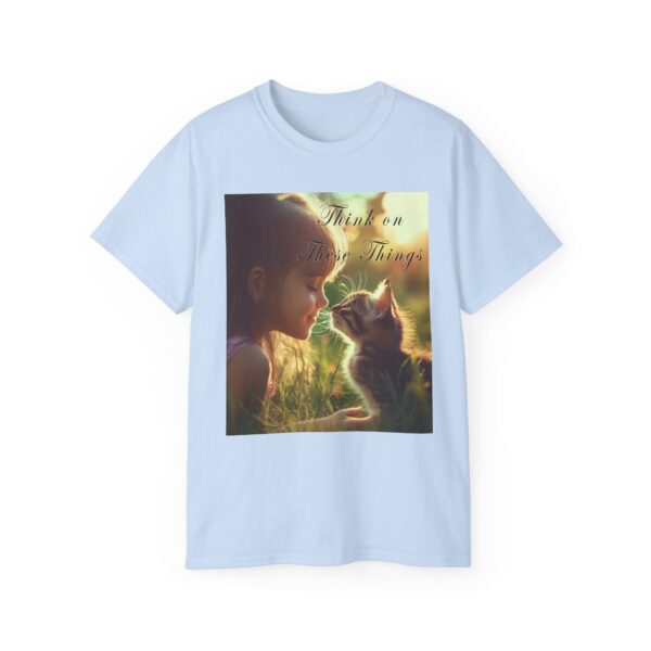 Inspirational 'Kitten Kisses' "Think on these things" Vintage Christian Faith Apparel Unisex Cotton T-Shirt, Pet Lover Cute Thoughtful Quote - Image 33