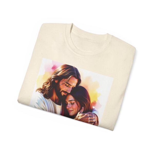 Our "God is Love" series with Jesus hugging a YOUNG LADY, Inspirational Christian Unisex Cotton T-Shirt, Faith Spiritual Apparel, Love Gift - Image 21