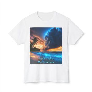 T-Shirt with Tropical Beach Design - Night Lights Philippines, Summer Vibe, Beach House Decor, Travel Gift, Relaxed Fit Tee