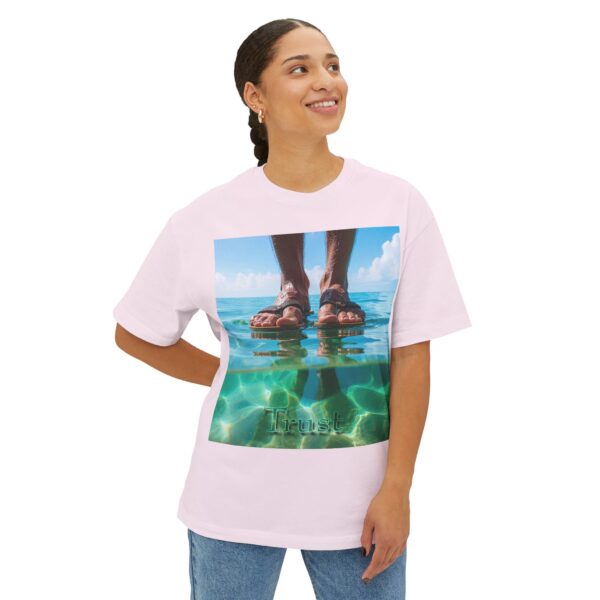 Christian Unisex Tee, Oversized T-Shirt for Men and Women, with "Trust" design Inspirational Faith Apparel, Walk on Water Design - Image 7
