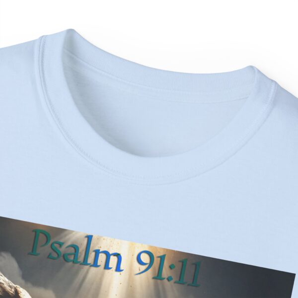 Our Guardian Angel, Psalm 91 "He gives his angels charge over thee" Inspirational Christian Design Unisex Cotton T-Shirt, Faith Apparel - Image 35