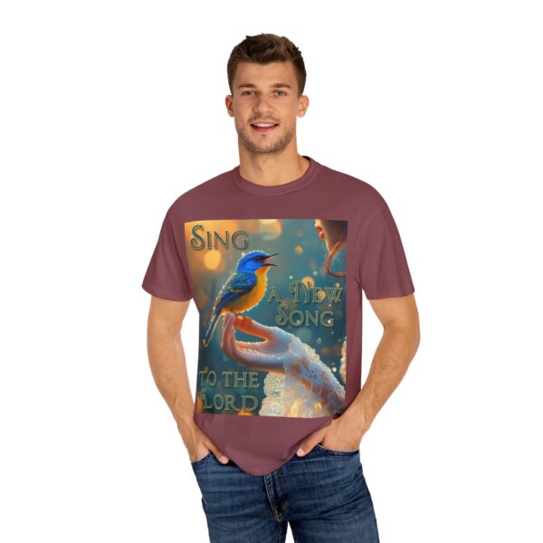 Garment-Dyed Unisex T-Shirt, with our 'Song Bird' "Sing a New Song" design! Summer Casual Wear, Relaxed Style Inspirational Phil 4:8 - Image 56