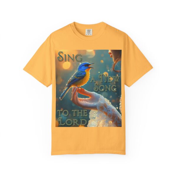 Garment-Dyed Unisex T-Shirt, with our 'Song Bird' "Sing a New Song" design! Summer Casual Wear, Relaxed Style Inspirational Phil 4:8 - Image 9