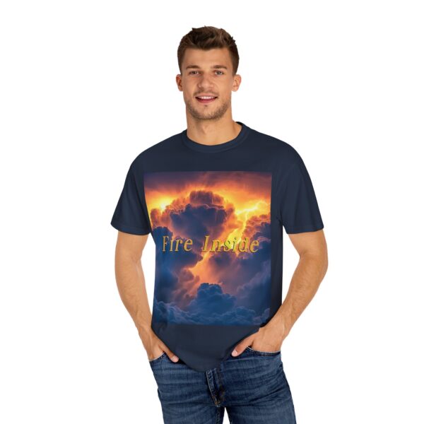 Garment-Dyed Unisex T-Shirt, with our 'Storm Light' "Fire Inside" design! Summer Casual Wear, Relaxed Style Inspirational Tropical Storms - Image 44