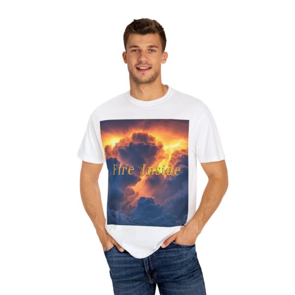Garment-Dyed Unisex T-Shirt, with our 'Storm Light' "Fire Inside" design! Summer Casual Wear, Relaxed Style Inspirational Tropical Storms - Image 4