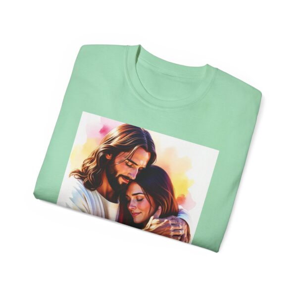 Our "God is Love" series with Jesus hugging a YOUNG LADY, Inspirational Christian Unisex Cotton T-Shirt, Faith Spiritual Apparel, Love Gift - Image 29