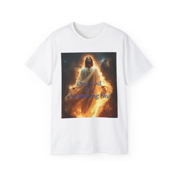 Our majestic "Our God is a Consuming Fire" Inspirational Christian Unisex Cotton T-Shirt, Faith Spiritual Apparel, Gift for Christians