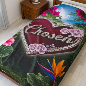 Our Beautiful "Chosen" 'Solid Red Heart' Inspirational Velveteen Plush Throw Blanket A Cozy Gift for Anniversary, Wedding Faith Home Decor Bedding