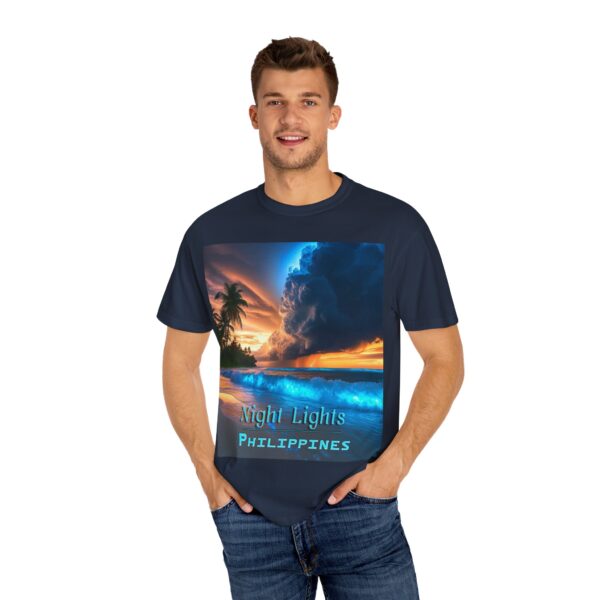 Garment-Dyed Unisex T-Shirt, with our "Night Lights - Philippines" design! Summer Casual Wear, Relaxed Style Inspirational Tropical Beach - Image 46