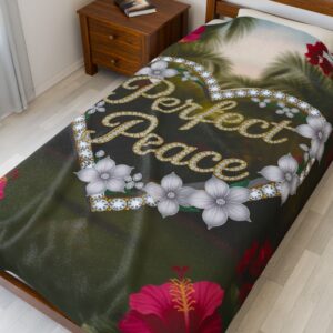 Our Beautiful "PERFECT PEACE" Inspirational 'Diamond Ring Design' Velveteen Plush Throw Blanket, A Cozy Gift for Anniversary, Home Faith Decor