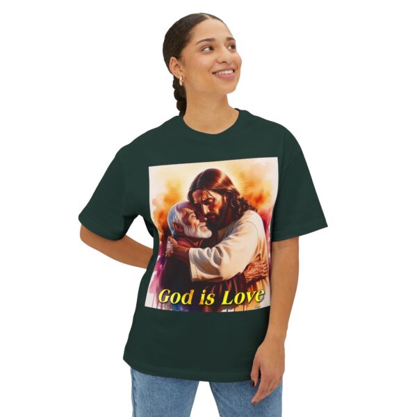Our "God is Love" series with Jesus hugging Papa! Biblical Unisex Tee Inspirational Christian Tshirt for Men and Women, Boxy Oversized Shirt - Image 27