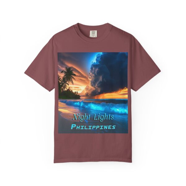 Garment-Dyed Unisex T-Shirt, with our "Night Lights - Philippines" design! Summer Casual Wear, Relaxed Style Inspirational Tropical Beach - Image 11