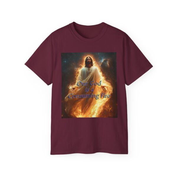 Our majestic "Our God is a Consuming Fire" Inspirational Christian Unisex Cotton T-Shirt, Faith Spiritual Apparel, Gift for Christians - Image 13