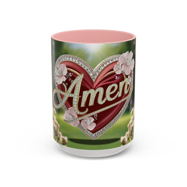 Our "Amen" Inspirational 'Elaborate Red Flowers Heart' design Accent Coffee Mug, Perfect for Wedding Gifts, Love & Faith Decor, Philippians 4:8 - Image 25