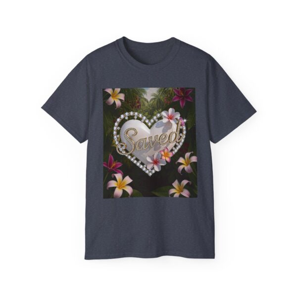 Our inspirational "Saved" 'Pure White Heart' Design! on a Christian Unisex Cotton T-Shirt, Faith Spiritual Apparel, Love Gift - Image 23