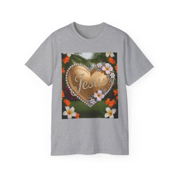 Our inspirational "Jesus" 'Diamond Ring-Solid Gold Heart' Design! on a Christian Unisex Cotton T-Shirt, Faith Spiritual Apparel, Love Gift - Image 9