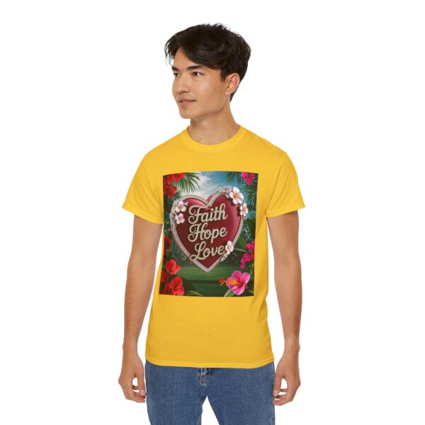 Our inspirational "Faith Hope Love" 'Solid Red Heart' Design! on a Christian Unisex Cotton T-Shirt, Faith Spiritual Apparel, Love Gift - Image 14