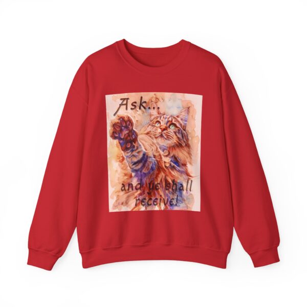 Crewneck Sweatshirt-with our "Ask ...and ye shall receive" Matt 7:7 featuring a Maine Coon Cat asking for a treat! Vintage Inspired Faith Apparel, Gospel Fashion Unisex Heavy - Image 24
